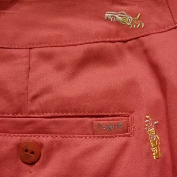 Liz Claiborne LizGolf Audra Cropped Coral Embroidered Detail Pants New With Tag